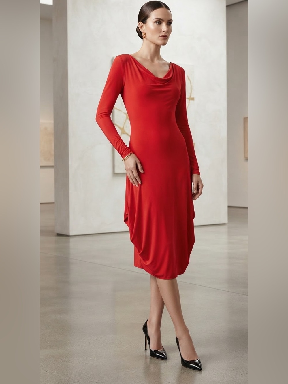 alexander mcqueen red draped jersey dress